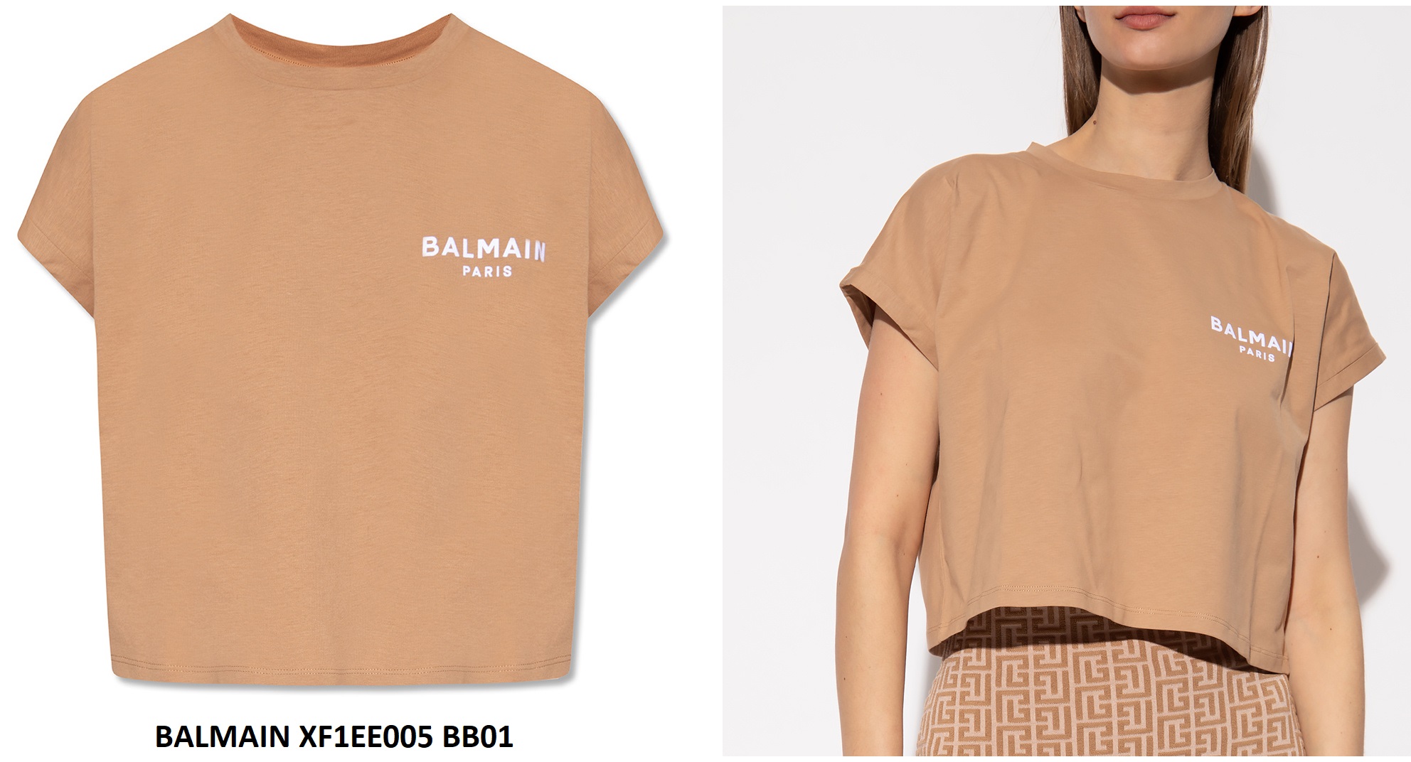 BALMAIN Women's Cropped T-Shirt — XF1EE005BB01