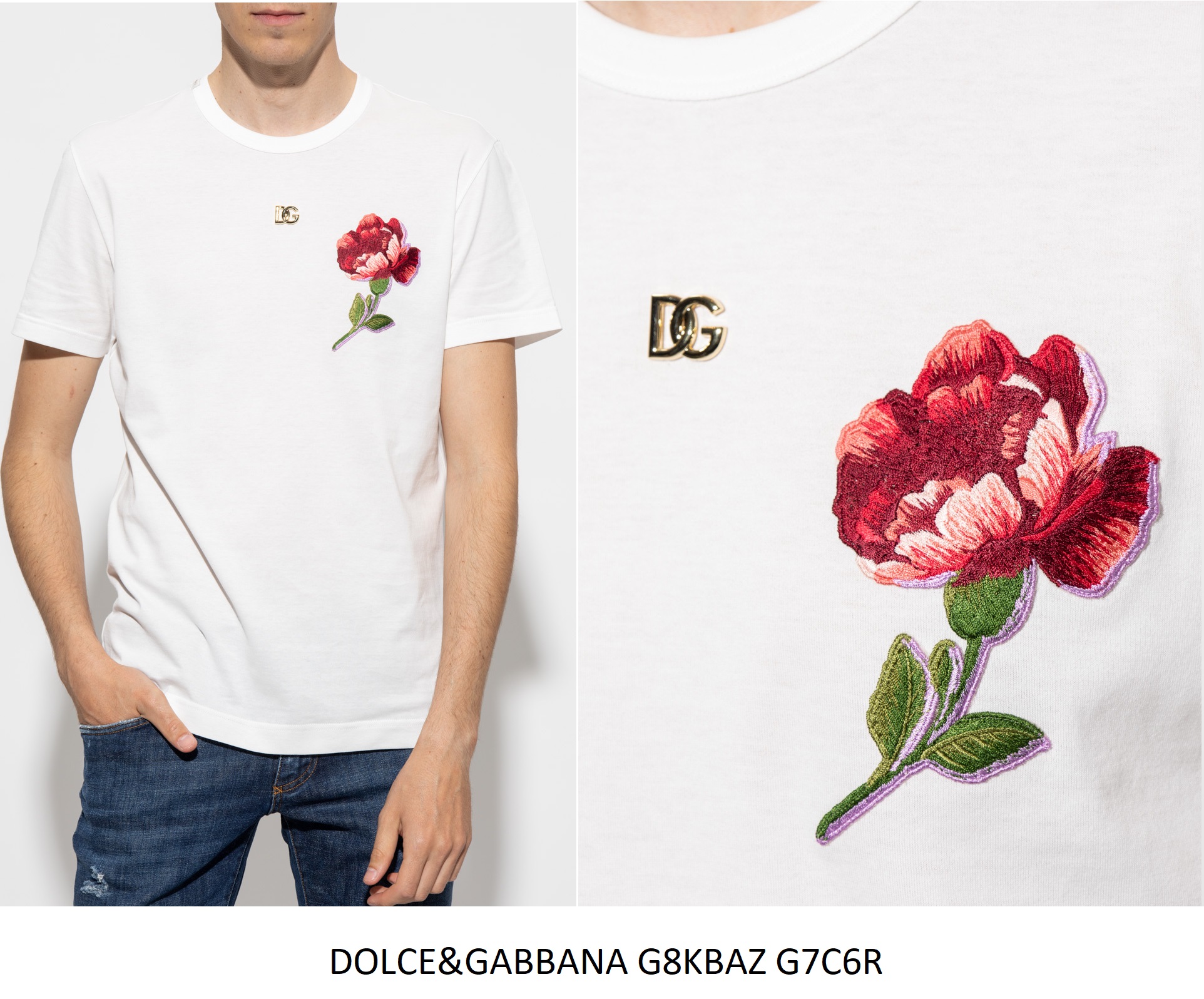 Dolce & Gabbana Rose Print T-Shirt — White