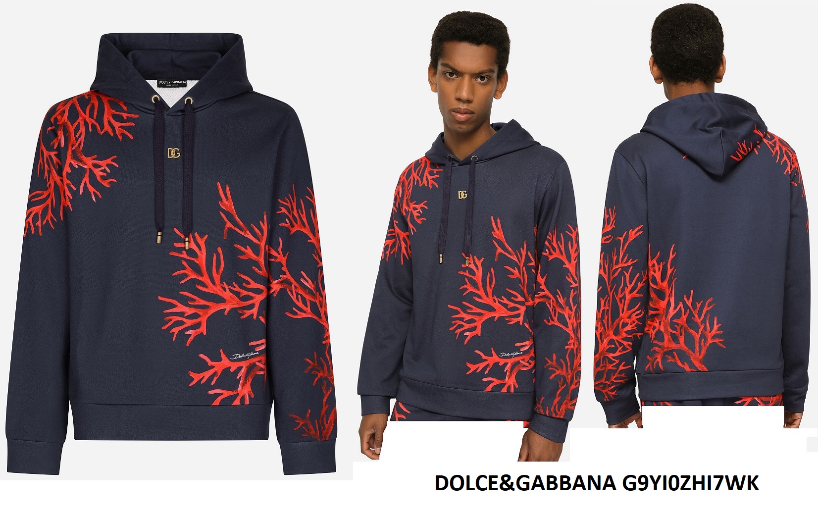Dolce & Gabbana Floral Print Hoodie — Navy