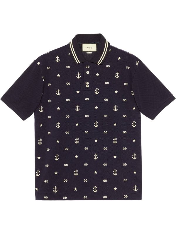 Anchor Print Polo, Navy