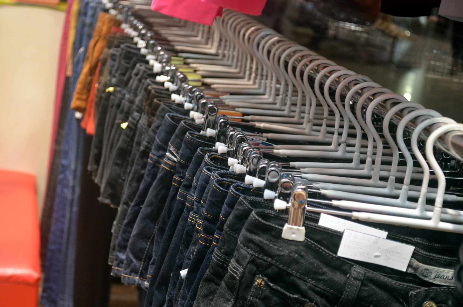 Clothing Rack of Women's Jeans
