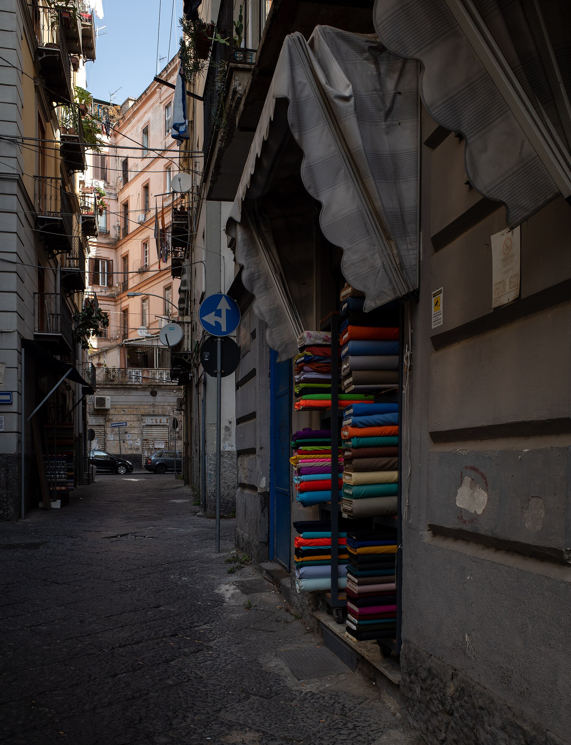 Fabric shop on a narrow street, Naples, Italy (PPL1-Corrected)