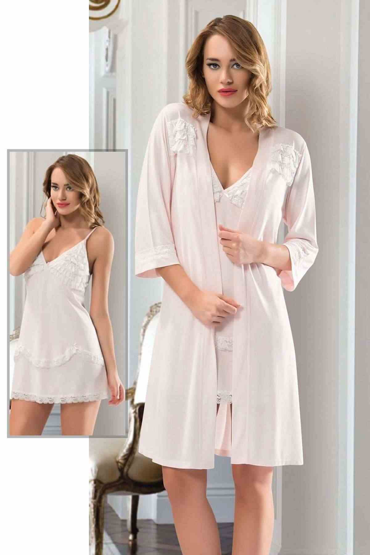 NBB Conjunto de camisón y bata, algodón peinado — 3212
