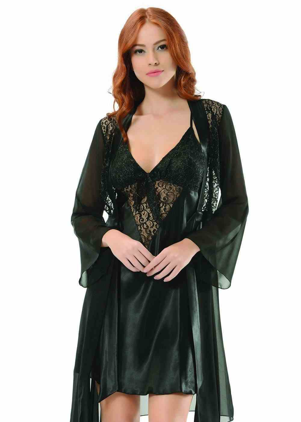 NBB Conjunto de camisón y bata, satén — 3244