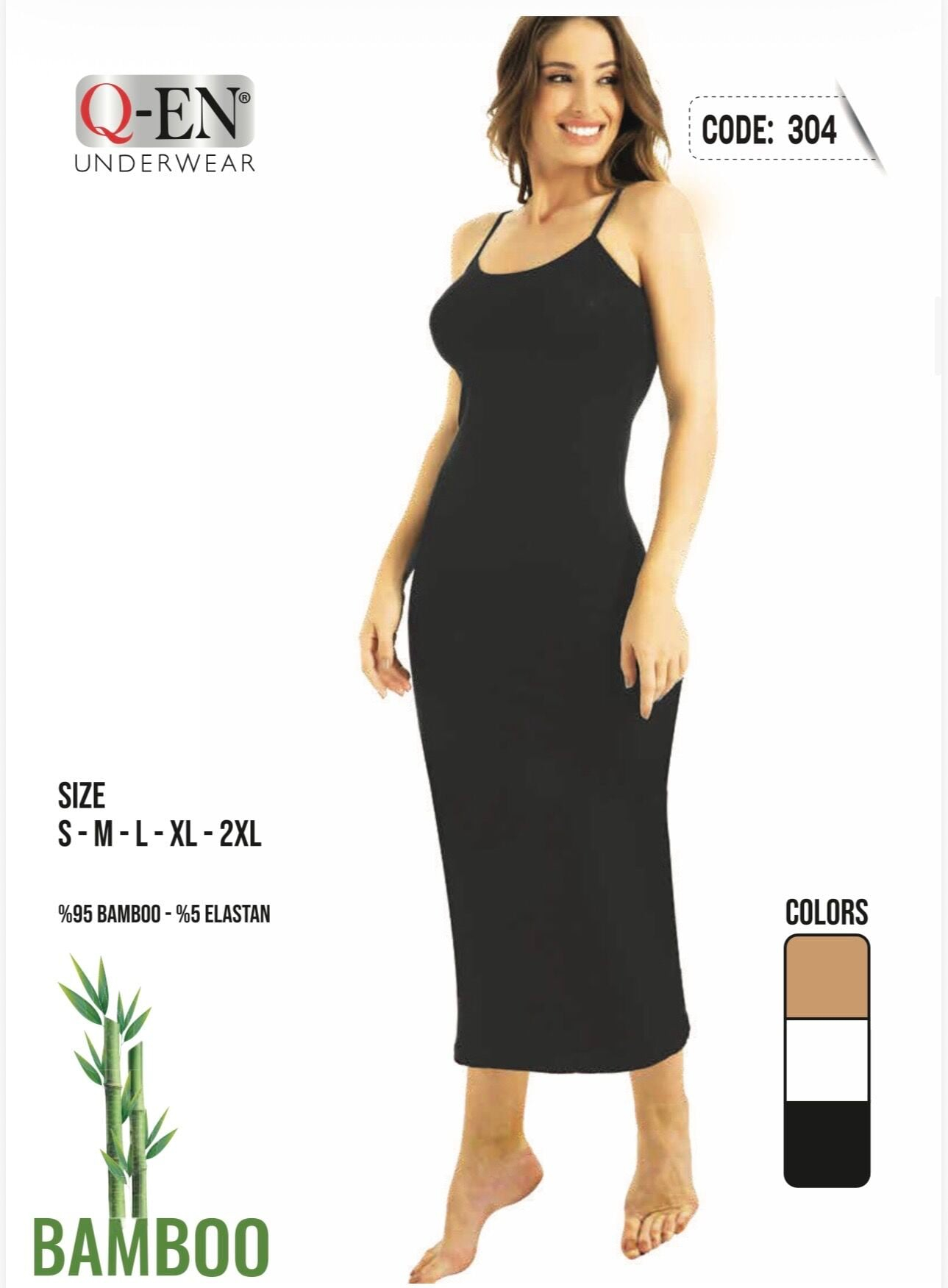 Q-EN Combinación, viscosa de bambú, tirantes ajustables, largo largo — 304