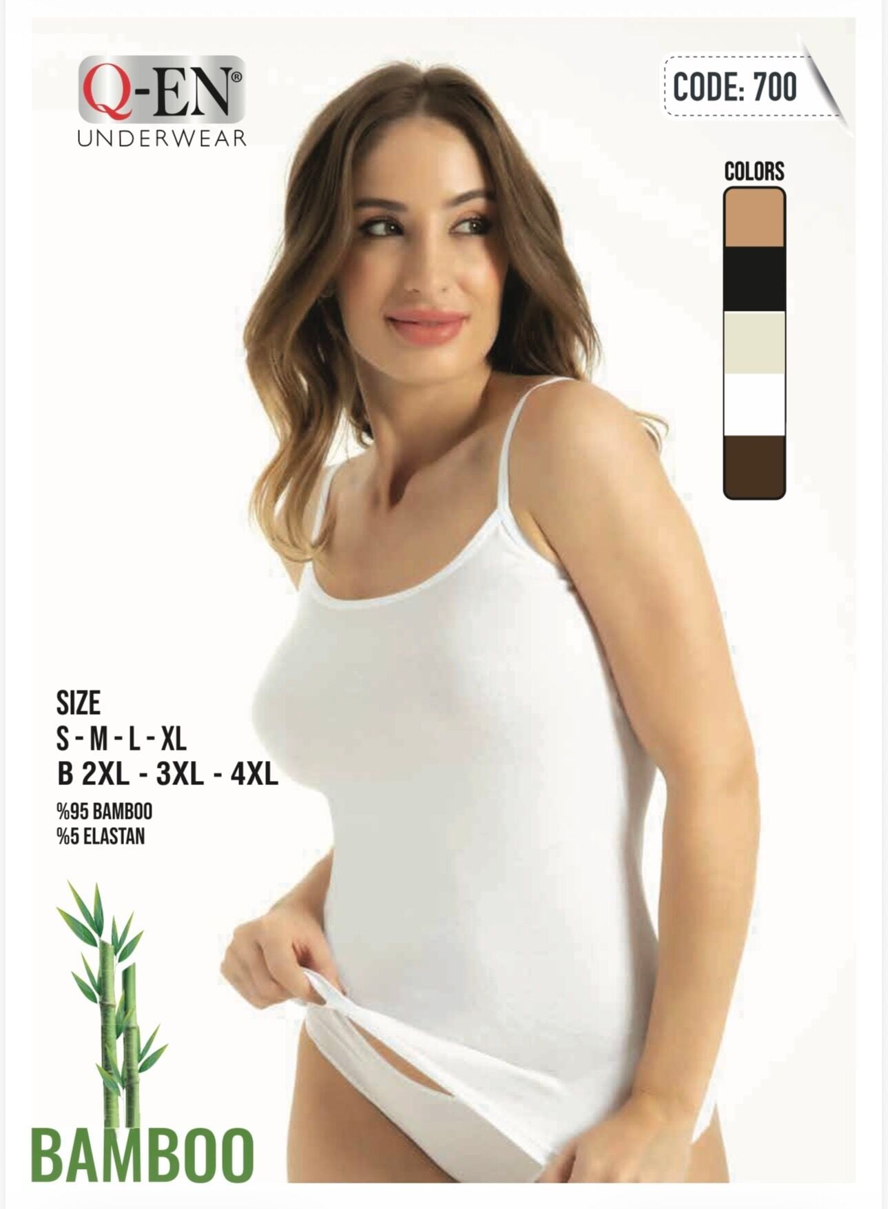 Q-EN Camiseta interior, viscosa de bambú, talla grande, tirantes finos — 700-B