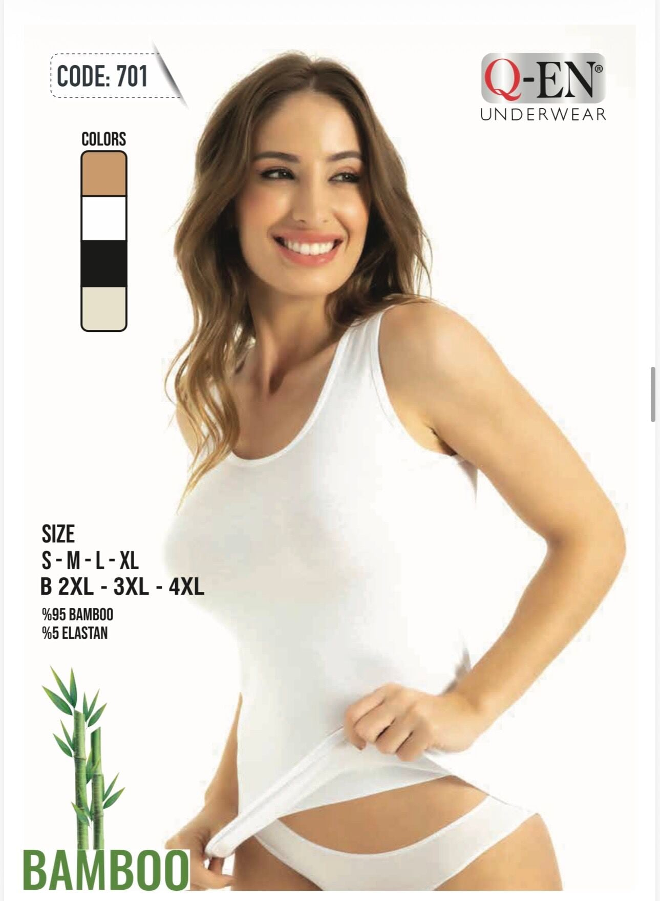 Q-EN Camiseta interior, viscosa de bambú, tirantes anchos — 701