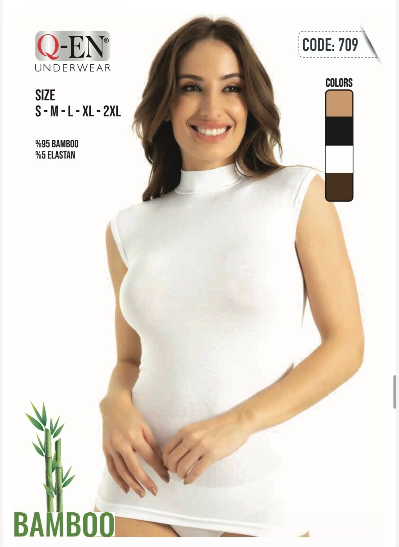 Q-EN Top de cuello alto, viscosa de bambú, sin mangas — 709