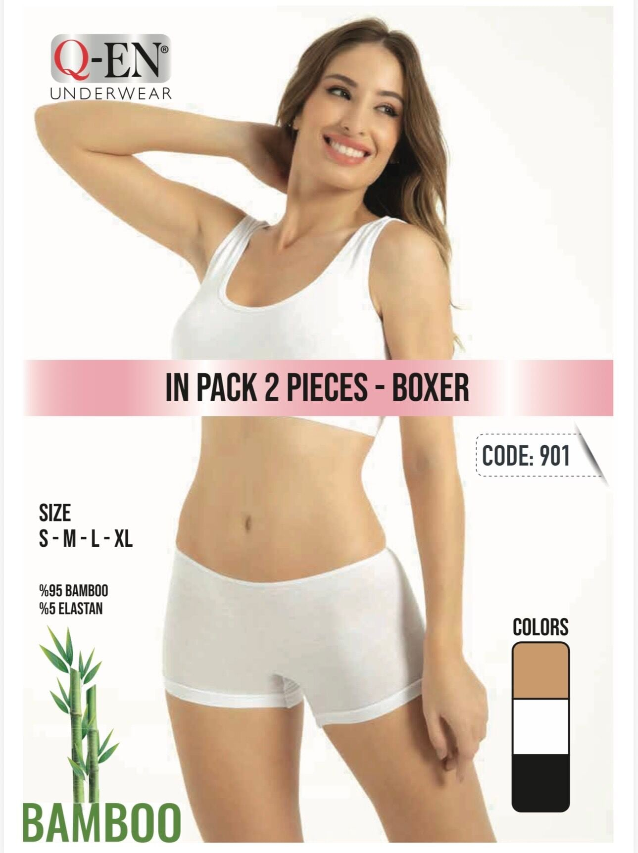 Q-EN Culotte tipo short, viscosa de bambú, pack de dos — 901