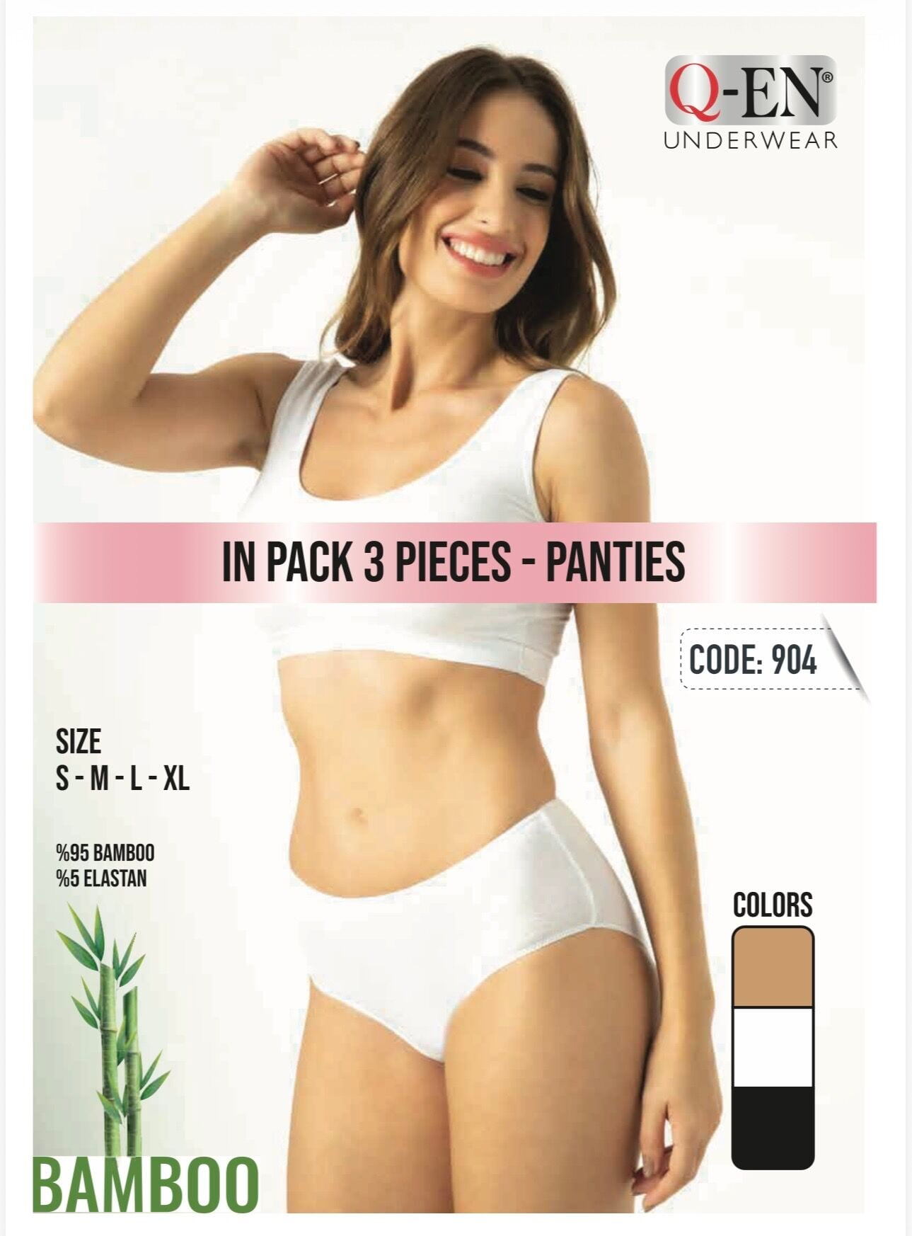 Q-EN Braga, viscosa de bambú, pack de tres, colores surtidos — 904