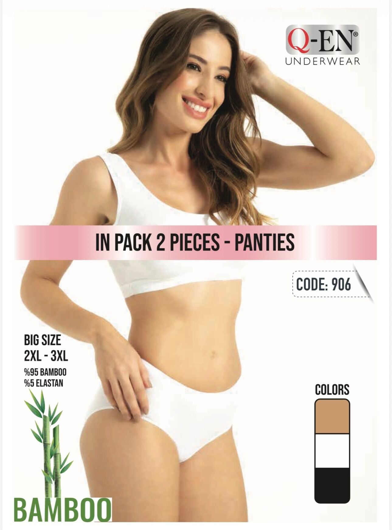Q-EN Braga, viscosa de bambú, talla grande, pack de dos — 906